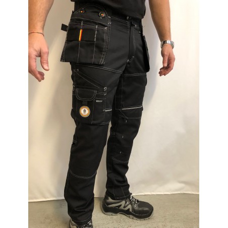 Pantalon de travail PXIII noir surpiqûres blanches L'ARTISAN BELGE