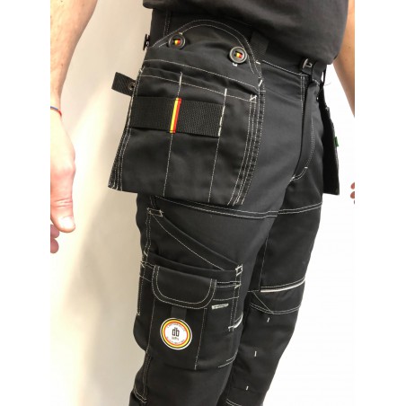 Pantalon de travail PXIII noir surpiqûres blanches L'ARTISAN BELGE