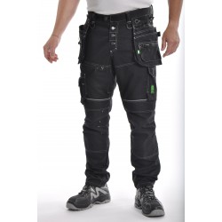 Pantalon de travail multipoches noir avec genouillères amovibles PXIV AGA