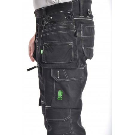 Pantalon de travail multipoches noir avec genouillères amovibles PXIV AGA