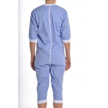 Grenouillère adulte JAMBE 3/4 en toile bleue ciel