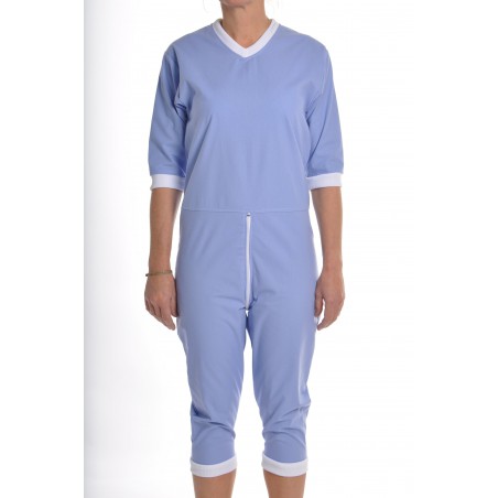 Grenouillère adulte JAMBE 3/4 en toile bleue ciel Grenouillère adulte JAMBE 3/4 en toile bleue ciel