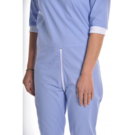 Grenouillère adulte JAMBE 3/4 en toile bleue ciel Grenouillère adulte JAMBE 3/4 en toile bleue ciel