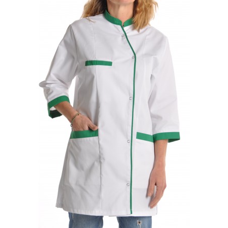 Veste médicale femme blanche et verte