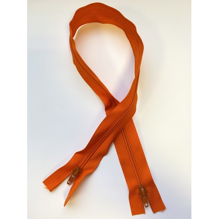 Fermeture à glissière nylon double curseur bouche à bouche maille 6 orange 65 cm