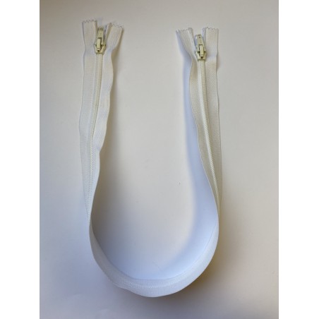 Fermeture à glissière nylon double curseur bouche à bouche maille 6 blanche 55 cm