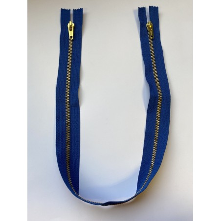 Fermeture à glissière métal double curseur bouche à bouche maille 6 bleue 60 cm