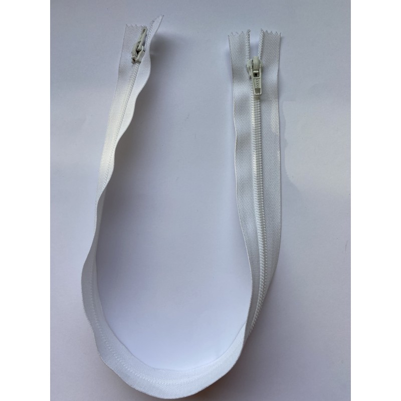 Fermeture à glissière nylon double curseur bouche à bouche maille 6 blanche 50 cm