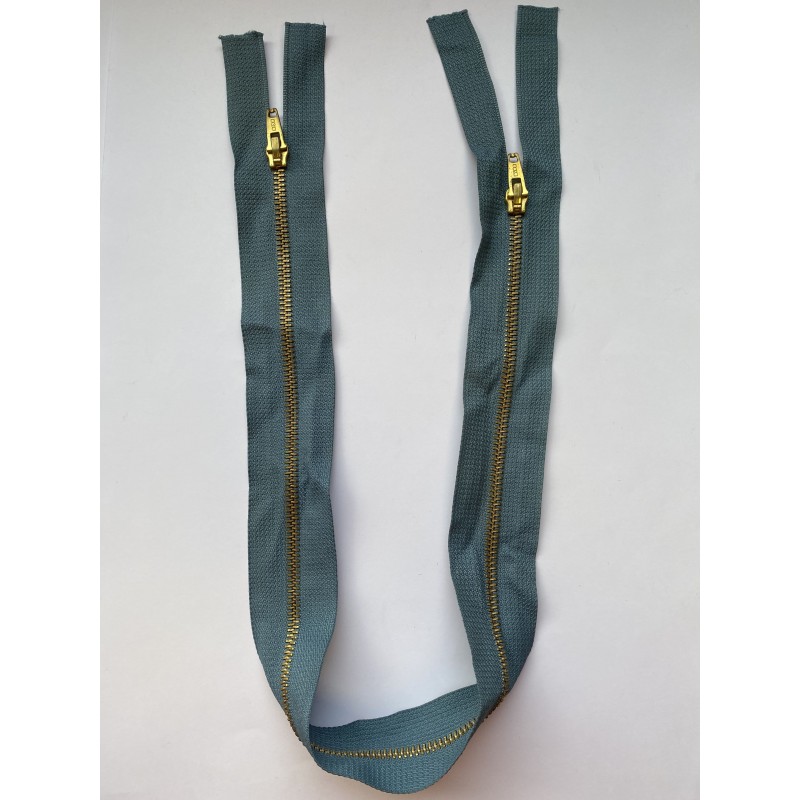 Fermeture à glissière métal double curseur bouche à bouche maille 6 grise 60 cm