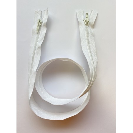 Fermeture à glissière nylon double curseur bouche à bouche maille 6 blanche 75 cm