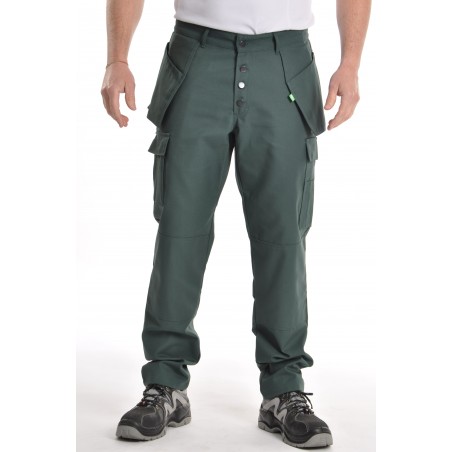 Pantalon multipoches vert coton/polyester