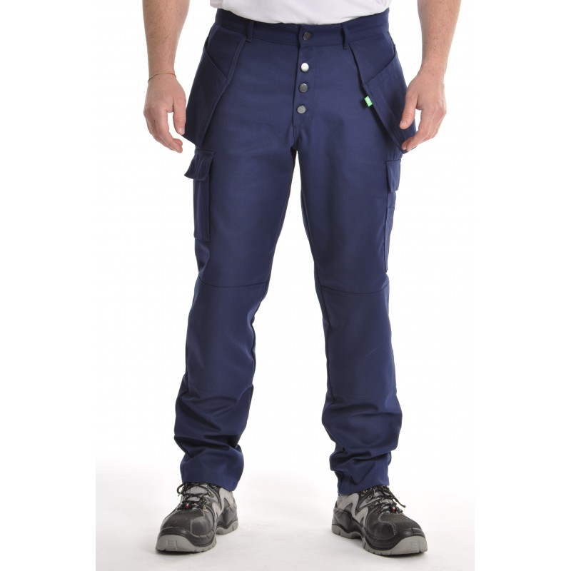 Pantalon multipoches marine Polyester/coton