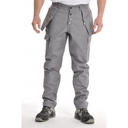 Pantalon multipoches gris coton