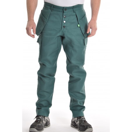 Pantalon multipoches vert coton