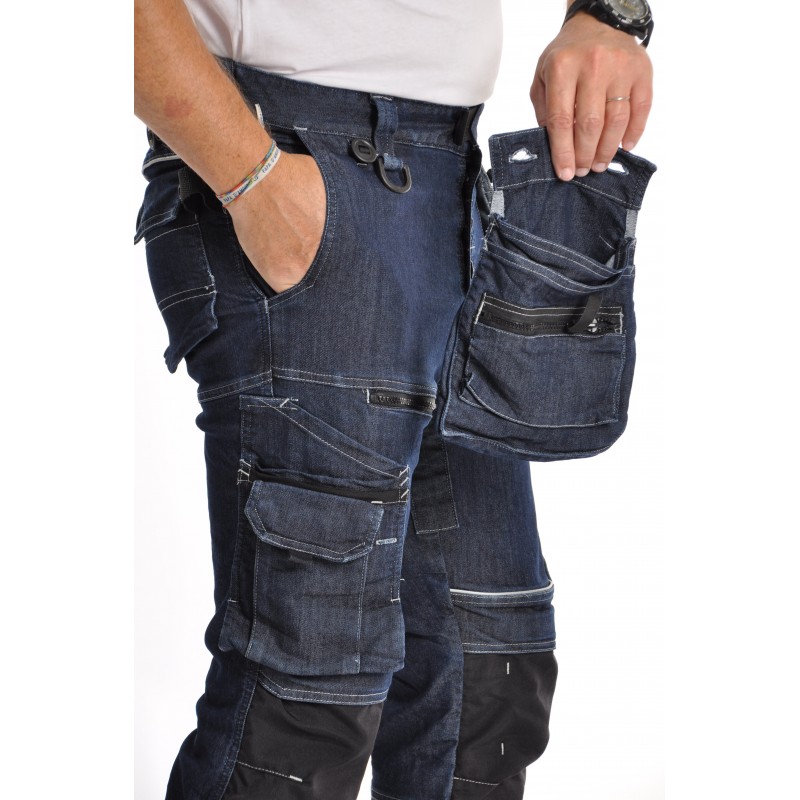 Pantalon jean de travail - Multipoches - Pratique et très fonctionnel -  Epais et résistant - Renforcé et confortable - Tailles du 36 au 54