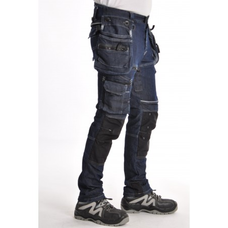 Achat Pantalon de travail multipoches denim avec bretelles et genou