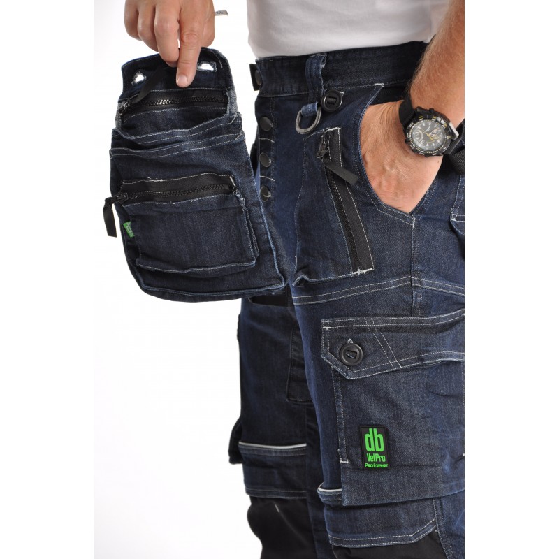 Pantalon de travail multipoches denim avec bretelles et genouillères  amovibles PXIV AGA