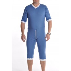 Grenouillère adulte bleue en jersey extensible jambes 3/4