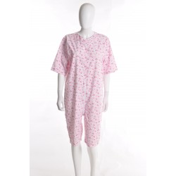 Grenouillère adulte été en toile fleurie rose